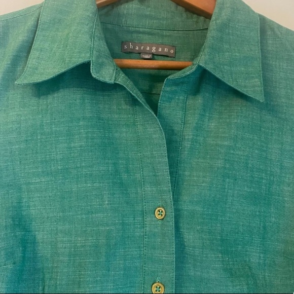 Button Front Tie Waist Shirtdress Sleeveless Green 14 Classic Office Minimalist - Picture 4 of 6